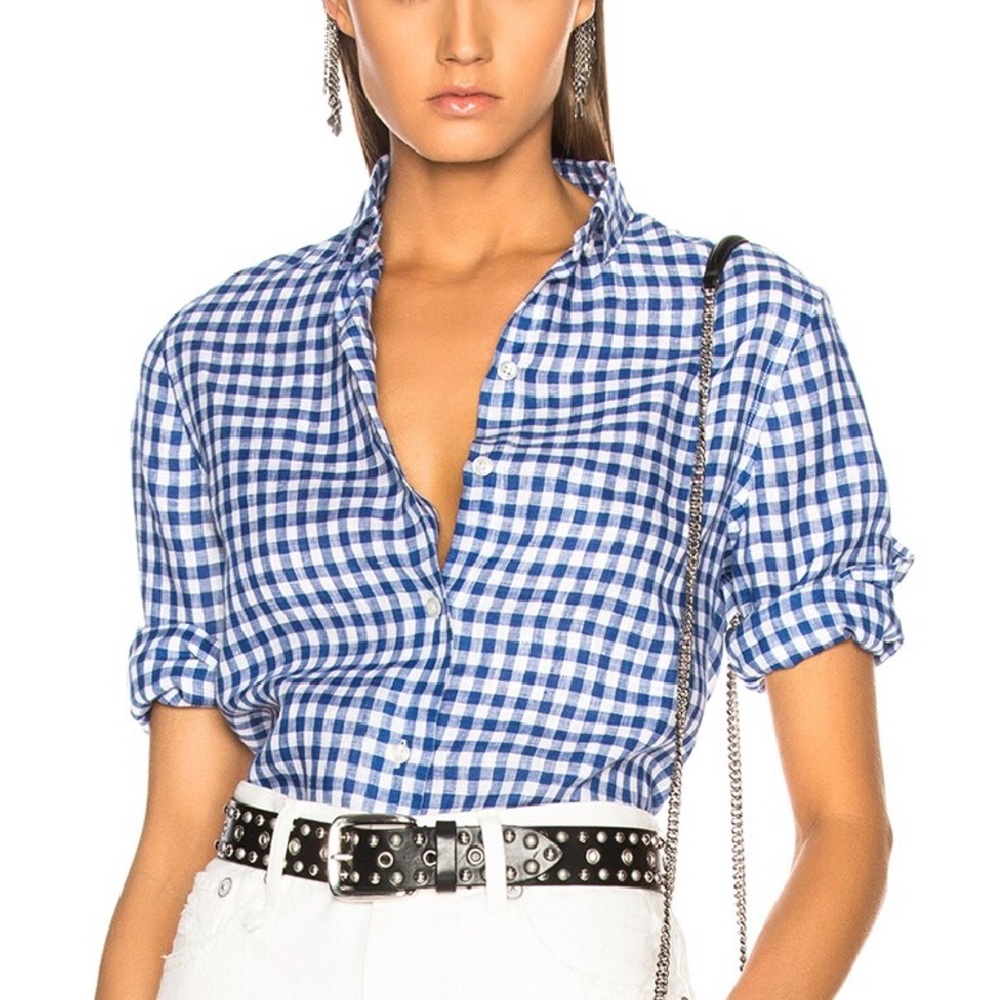 R13 3/4 Sleeve Summer Oxford Linen Shirt, S